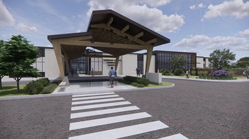 A rendering of the crosswalk and entrance to the planned HCCH facility