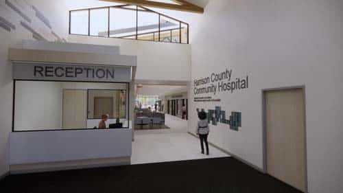 A rendering of the entance and reception area at the planned HCCH facility