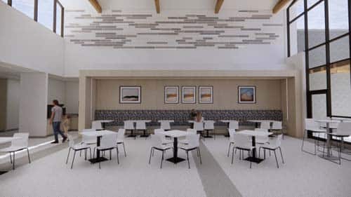 A rendering of the cafeteria at the planned HCCH facility
